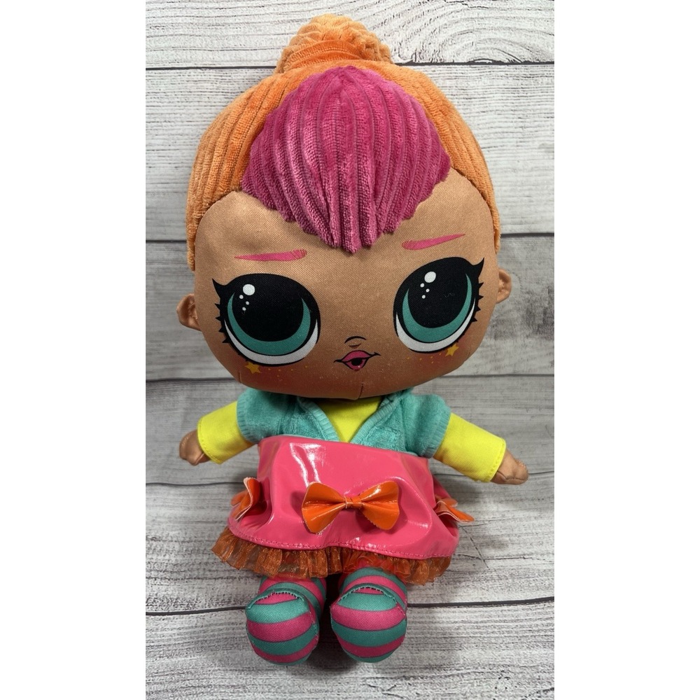 LOL Surprise Neon QT Cutie Soft Plush Girl Doll Big Eyes 16" Pink Orange Hair